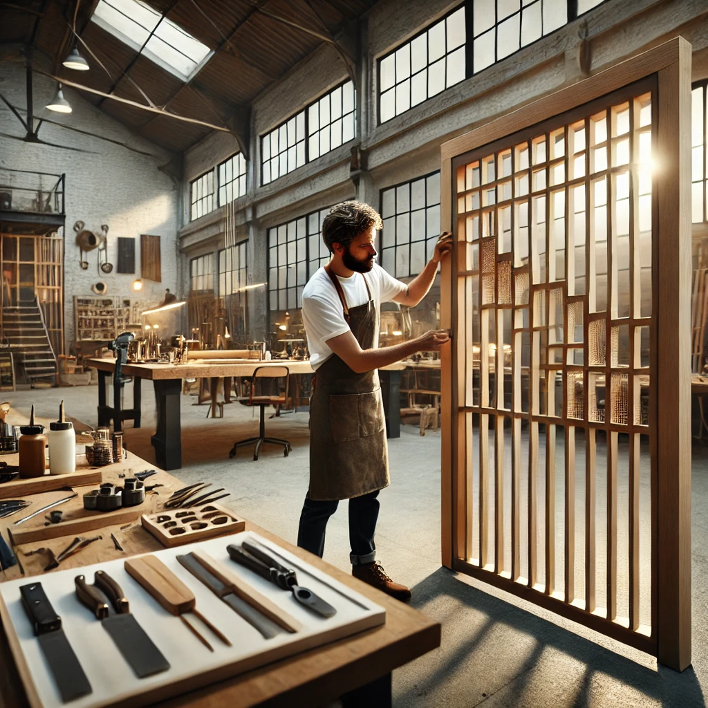 Artisan travaillant sur une grille décorative